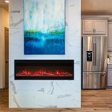 Fekete falú elektromos kandalló, beépített